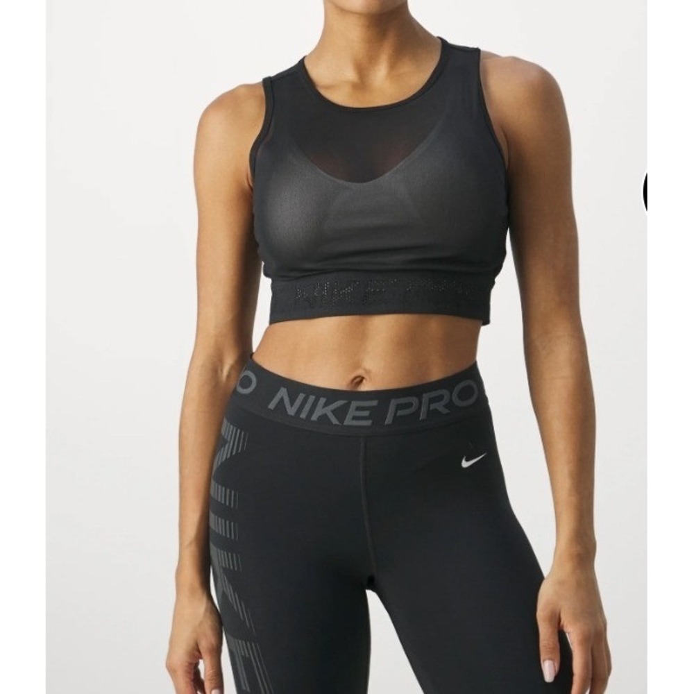 Nike Pro Mesh Cropped Tank Top Black Sleeveless Athletic Shirt XS